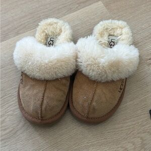 UGG Kids Brown and Cream Sheepskin Slippers